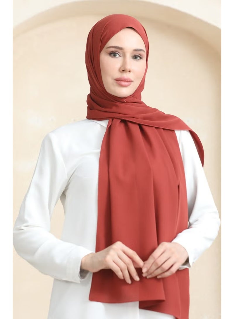 Sefa Merve Crepe Plain Shawl 81077-13 Red Brown - Image 3